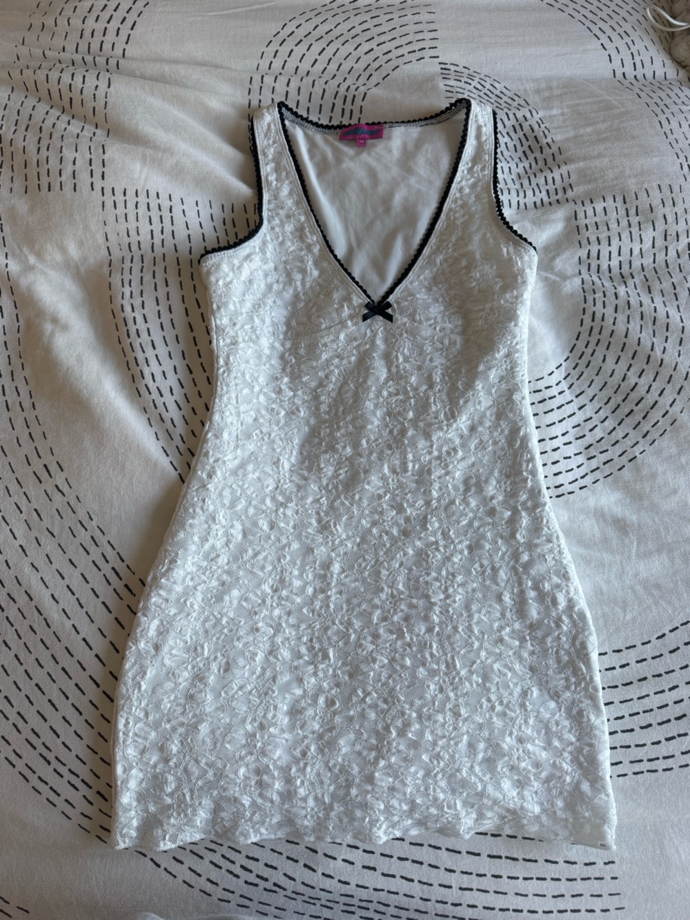White Lace Mini Dress with Black Trim - Picture 3 of 5